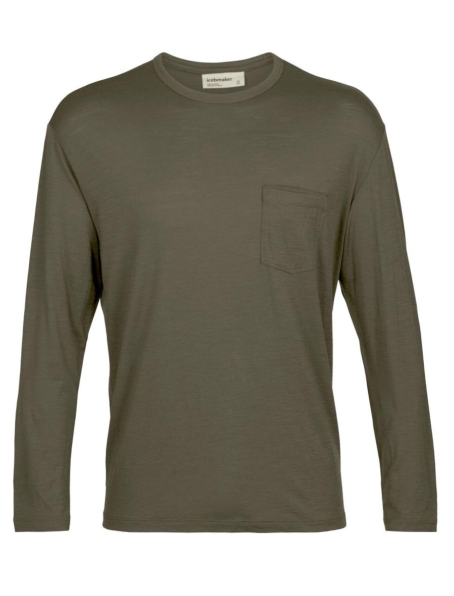 Icebreaker Merino Granary Pocket T-Shirt Miesten Long Sleeve Oliivinvihreä | FI 1238MQZA